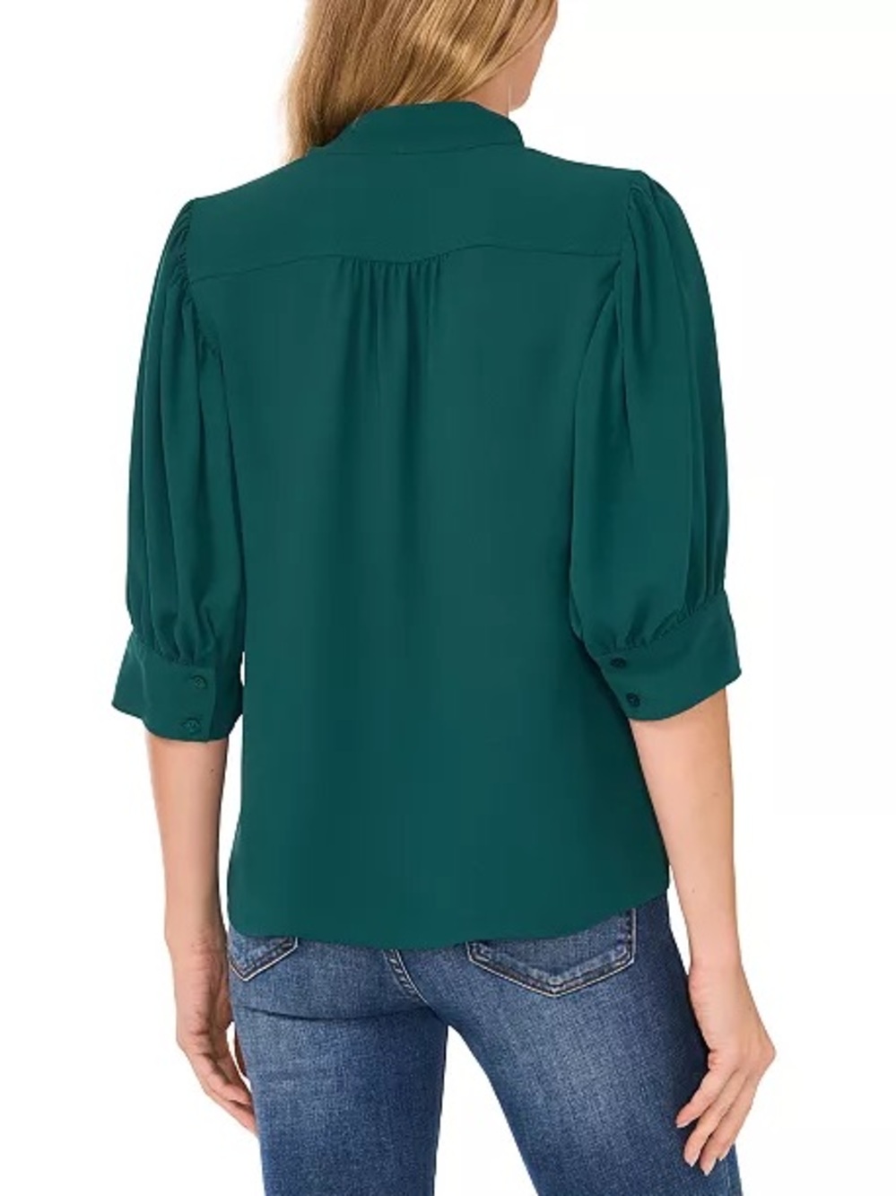 🌲 CeCe Women's 3/4 Sleeve Button Down Dark Forest Green Collar Blouse - Size L - Picture 3 of 12